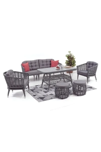 Linda Rattan Bahçe Balkon Oturma Grubu (3 +1+1+MASA+2 PUF)